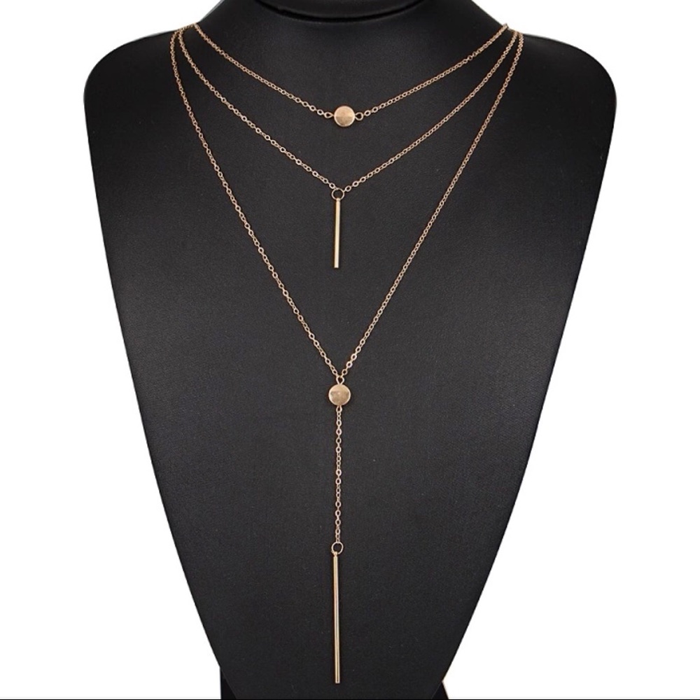 Silver Layered bar circle necklace - Picture 2 of 3